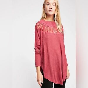 Free People Pink Spring Valley Oversized Lace Thermal Top Small